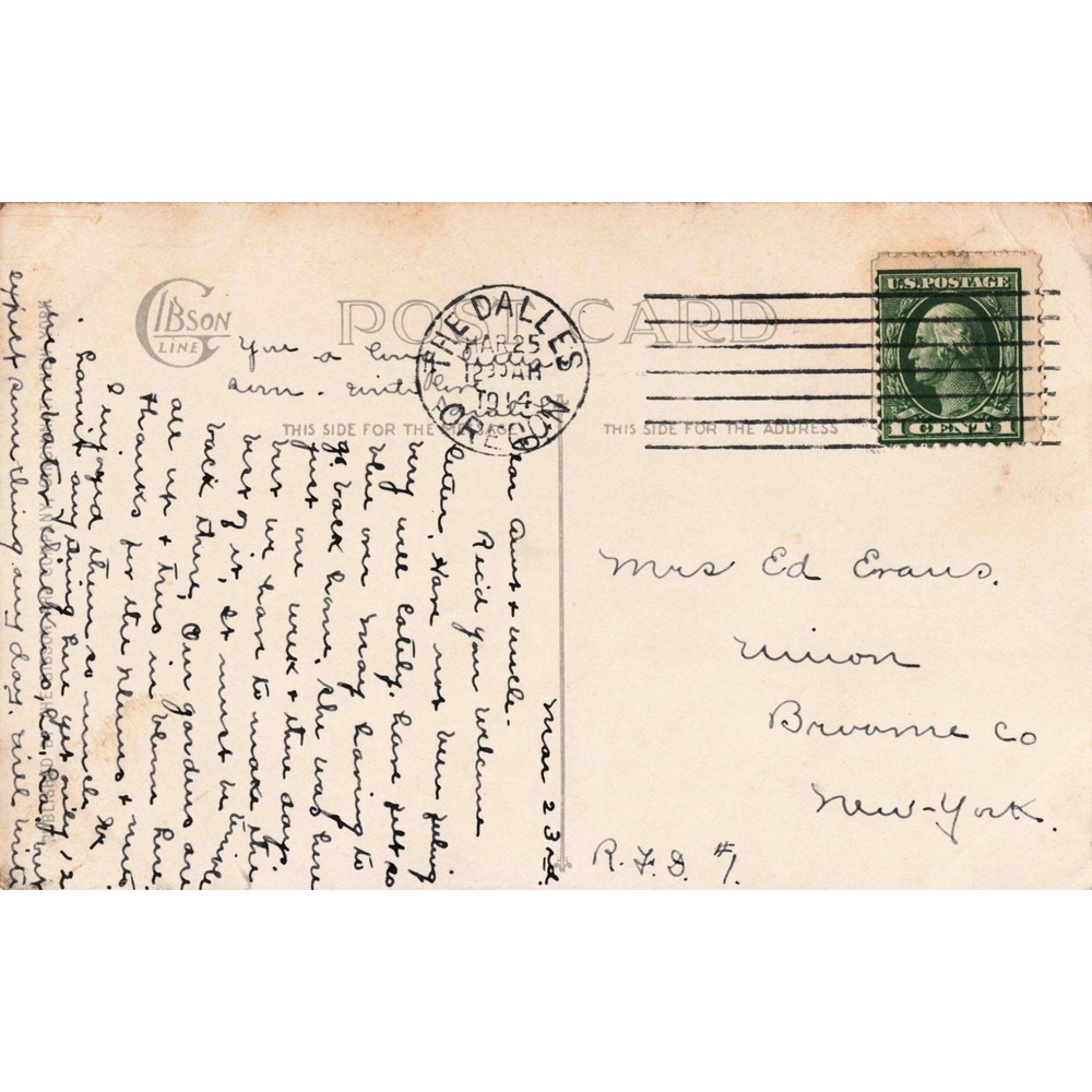 Vintage 1914 Gibson Line Easter Postcard White Floral The Dalles Oregon Postmark - Picture 2 of 2